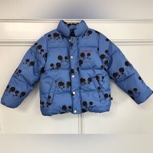 Mini Rodini Blue Puffer Jacket with Black Mouse Print 128/134